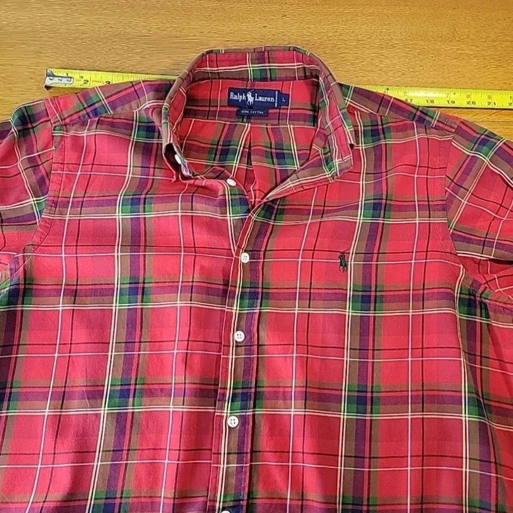 Ralph Lauren Blue Label Dress Shirt Red Plaid Long Sleeve Mens Size Large